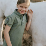 "Kathy" Girls Khaki Polo Dress-Little Windmill Clothing Co