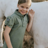 "Kathy" Girls Khaki Polo Dress-Little Windmill Clothing Co