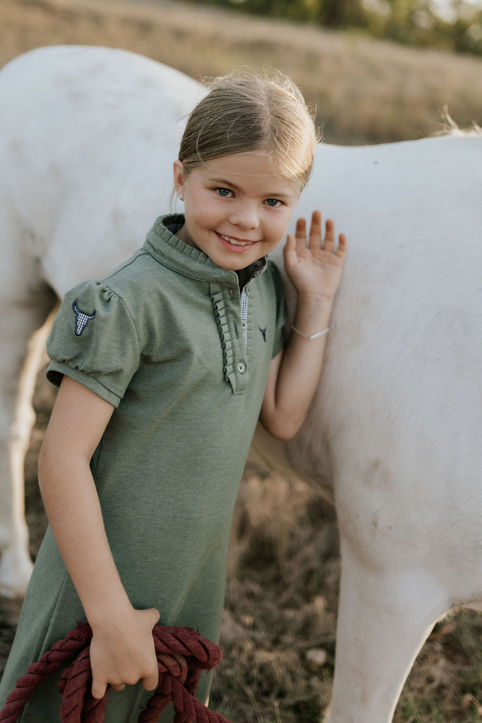 "Kathy" Girls Khaki Polo Dress-Little Windmill Clothing Co