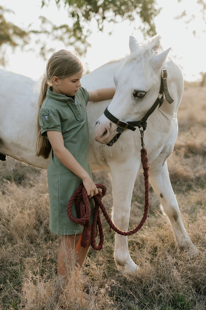 "Kathy" Girls Khaki Polo Dress-Little Windmill Clothing Co