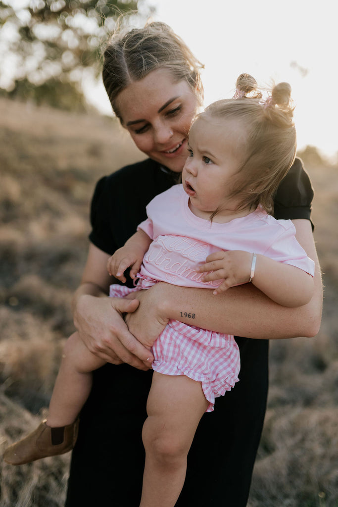 "Rhiannon" Pink Gingham Baby Bloomers With Tie-Little Windmill Clothing Co