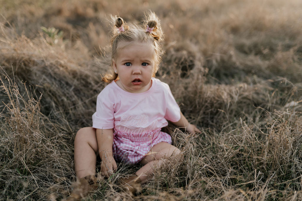 "Rhiannon" Pink Gingham Baby Bloomers With Tie-Little Windmill Clothing Co