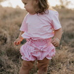 Rhiannon pink gingham baby bloomers back view showing cute country check style and comfortable fit