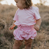 Rhiannon pink gingham baby bloomers back view showing cute country check style and comfortable fit