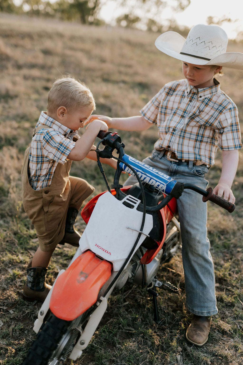 "Austin" Checked Tan Short Sleeve Shirt-Little Windmill Clothing Co
