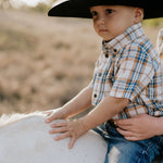 "Austin" Checked Tan Short Sleeve Shirt-Little Windmill Clothing Co