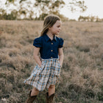 "Arizona" Dark Denim Check Swing Dress-Little Windmill Clothing Co