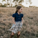 "Arizona" Dark Denim Check Swing Dress-Little Windmill Clothing Co