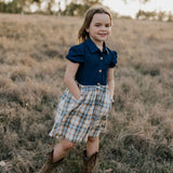 "Arizona" Dark Denim Check Swing Dress-Little Windmill Clothing Co