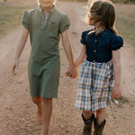 "Arizona" Dark Denim Check Swing Dress-Little Windmill Clothing Co
