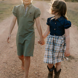 "Arizona" Dark Denim Check Swing Dress-Little Windmill Clothing Co