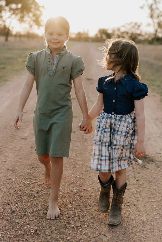 "Arizona" Dark Denim Check Swing Dress-Little Windmill Clothing Co