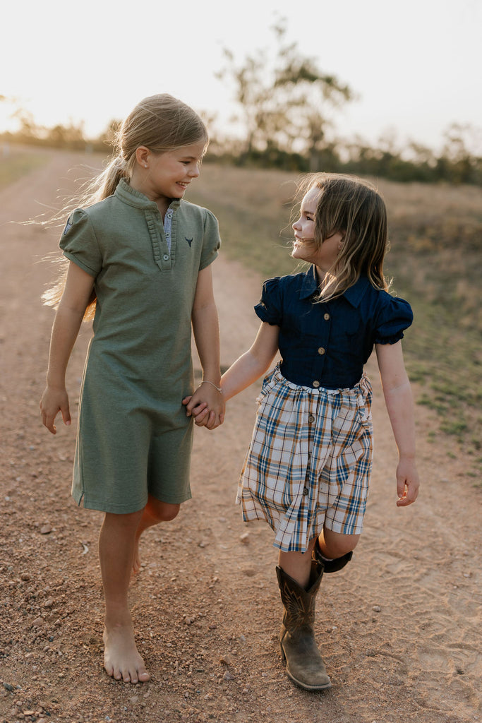"Kathy" Girls Khaki Polo Dress-Little Windmill Clothing Co