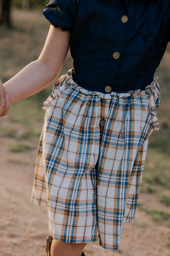 "Arizona" Dark Denim Check Swing Dress-Little Windmill Clothing Co