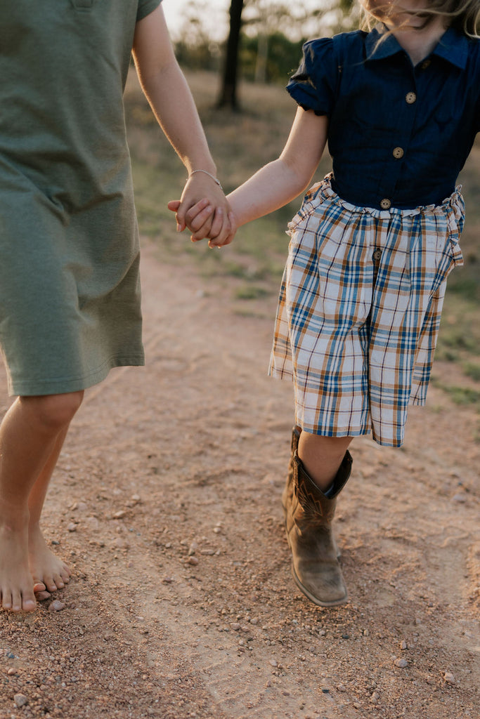 "Arizona" Dark Denim Check Swing Dress-Little Windmill Clothing Co