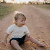 Harley denim baby bloomers worn by baby showing sweet denim country style