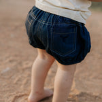 Harley denim baby bloomers front view showing adorable denim bloomers for baby girls