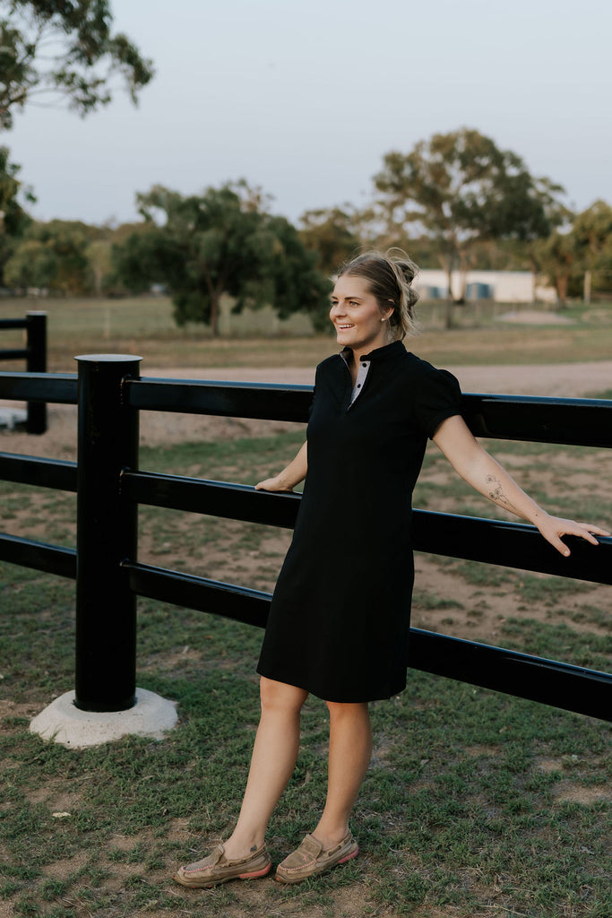 "Shay" Semi Fitted Women's Black Polo Dress-Little Windmill Clothing Co