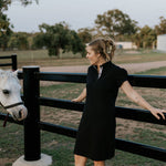 "Shay" Semi Fitted Women's Black Polo Dress-Little Windmill Clothing Co