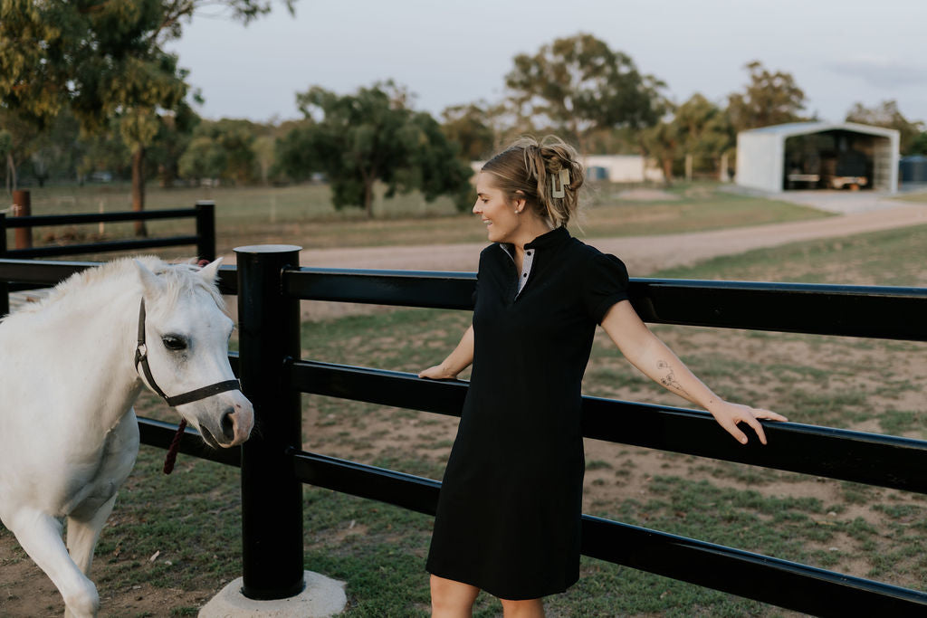 "Shay" Semi Fitted Women's Black Polo Dress-Little Windmill Clothing Co