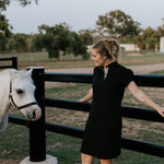 "Shay" Semi Fitted Women's Black Polo Dress-Little Windmill Clothing Co