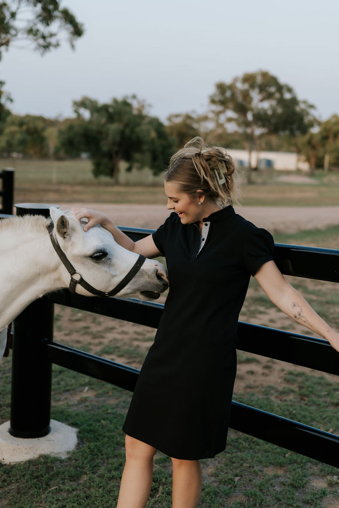 "Shay" Semi Fitted Women's Black Polo Dress-Little Windmill Clothing Co