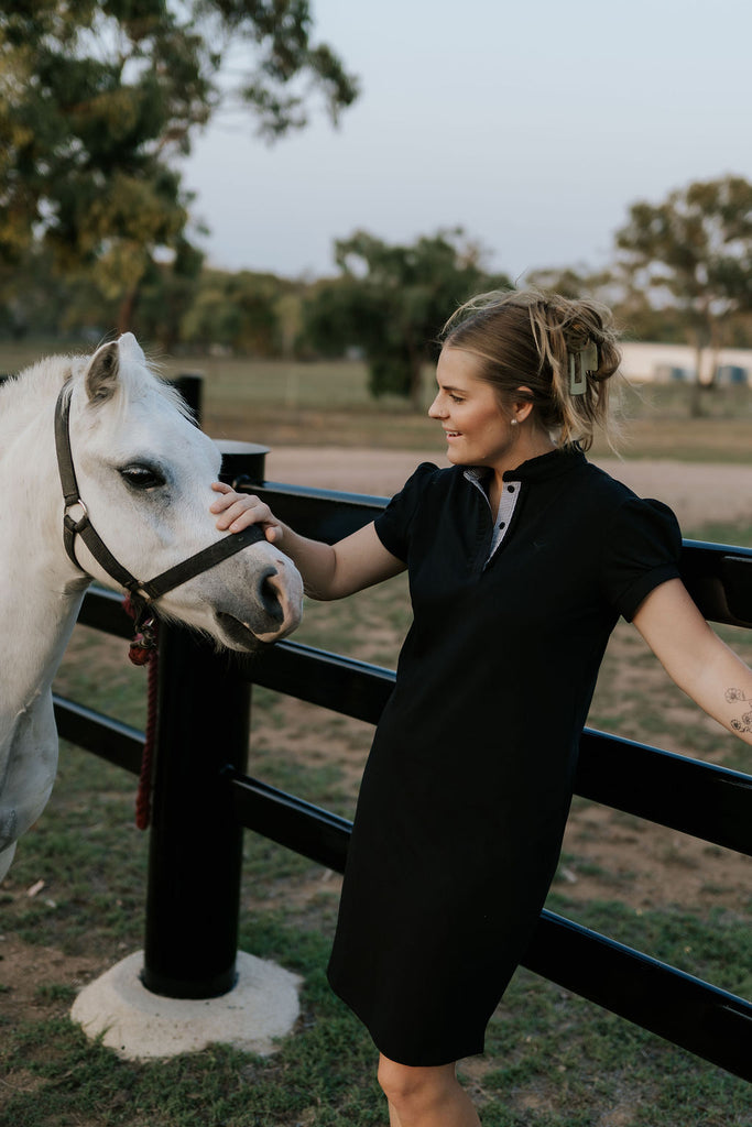 "Shay" Semi Fitted Women's Black Polo Dress-Little Windmill Clothing Co