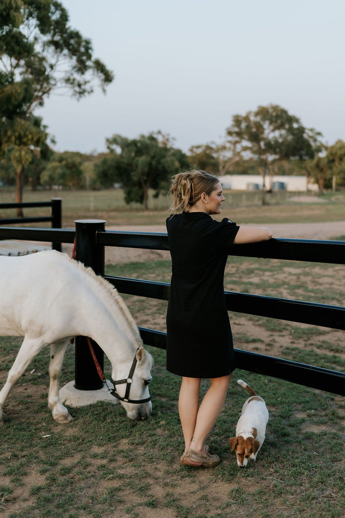"Shay" Semi Fitted Women's Black Polo Dress-Little Windmill Clothing Co