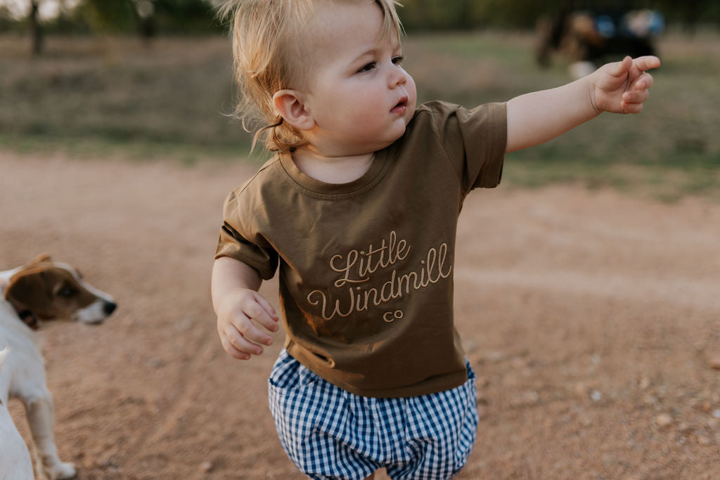"Charlie" Navy Gingham Baby Bloomers-Little Windmill Clothing Co