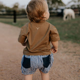 "Charlie" Navy Gingham Baby Bloomers-Little Windmill Clothing Co