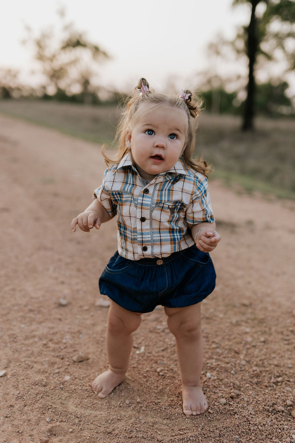 Harley denim baby bloomers waist detail showing elasticated waist and quality denim construction