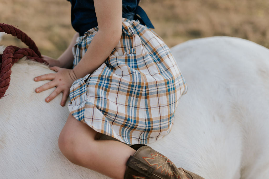 "Arizona" Dark Denim Check Swing Dress-Little Windmill Clothing Co