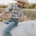 "Austin" Checked Tan Short Sleeve Shirt-Little Windmill Clothing Co