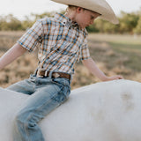 "Austin" Checked Tan Short Sleeve Shirt-Little Windmill Clothing Co