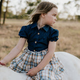 "Arizona" Dark Denim Check Swing Dress-Little Windmill Clothing Co