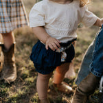 "Monica" Denim Baby Bloomers With Check Tie-Little Windmill Clothing Co