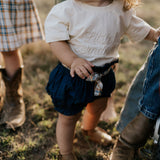 "Monica" Denim Baby Bloomers With Check Tie-Little Windmill Clothing Co