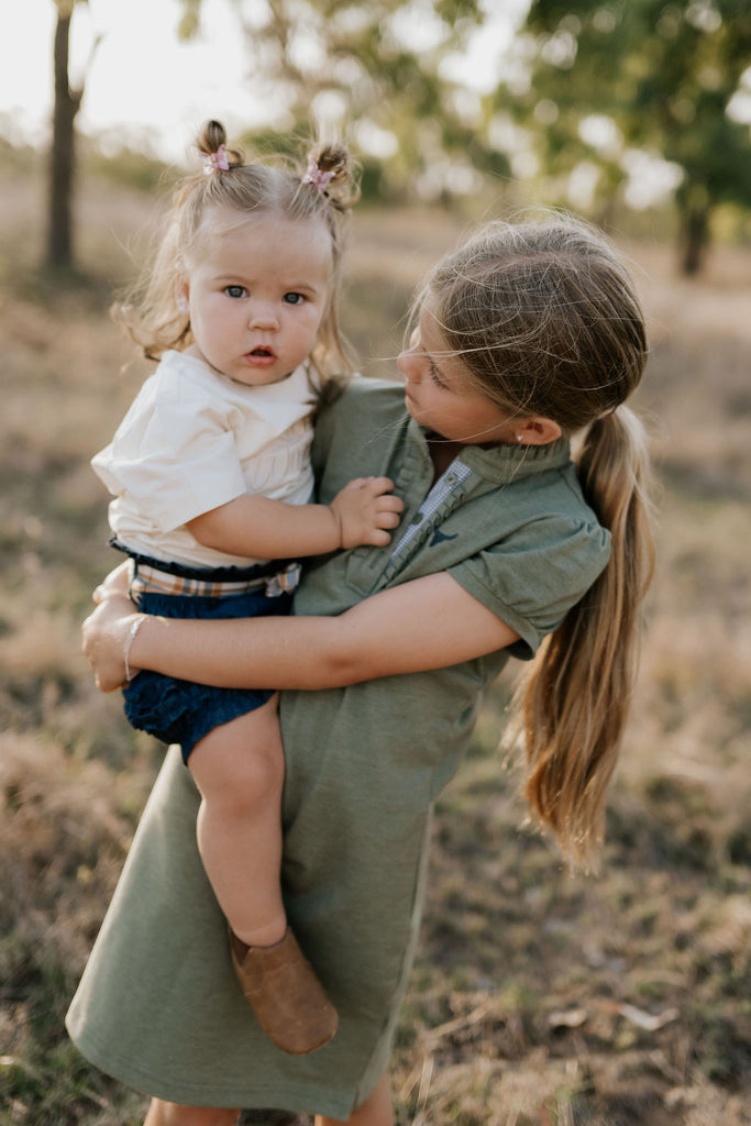 "Kathy" Girls Khaki Polo Dress-Little Windmill Clothing Co