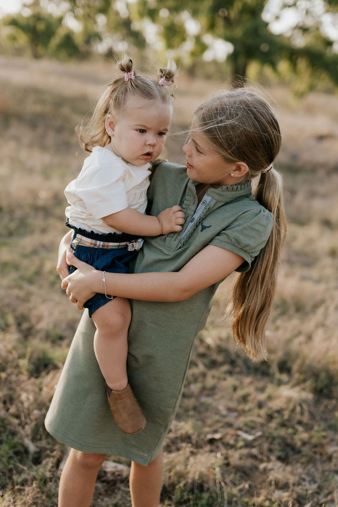 "Kathy" Girls Khaki Polo Dress-Little Windmill Clothing Co