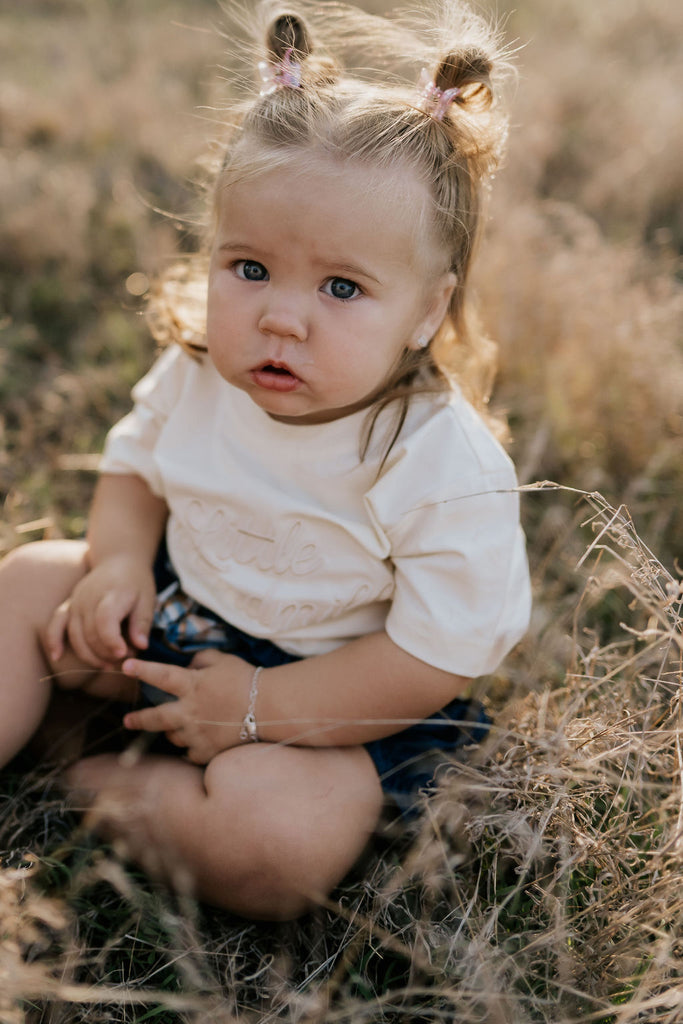 "Monica" Denim Baby Bloomers With Check Tie-Little Windmill Clothing Co