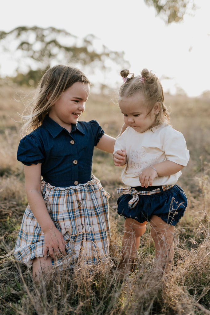 "Arizona" Dark Denim Check Swing Dress-Little Windmill Clothing Co