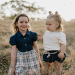 "Monica" Denim Baby Bloomers With Check Tie-Little Windmill Clothing Co