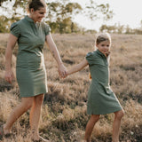"Katherine" Semi Fitted Women's Khaki Polo Dress-Little Windmill Clothing Co