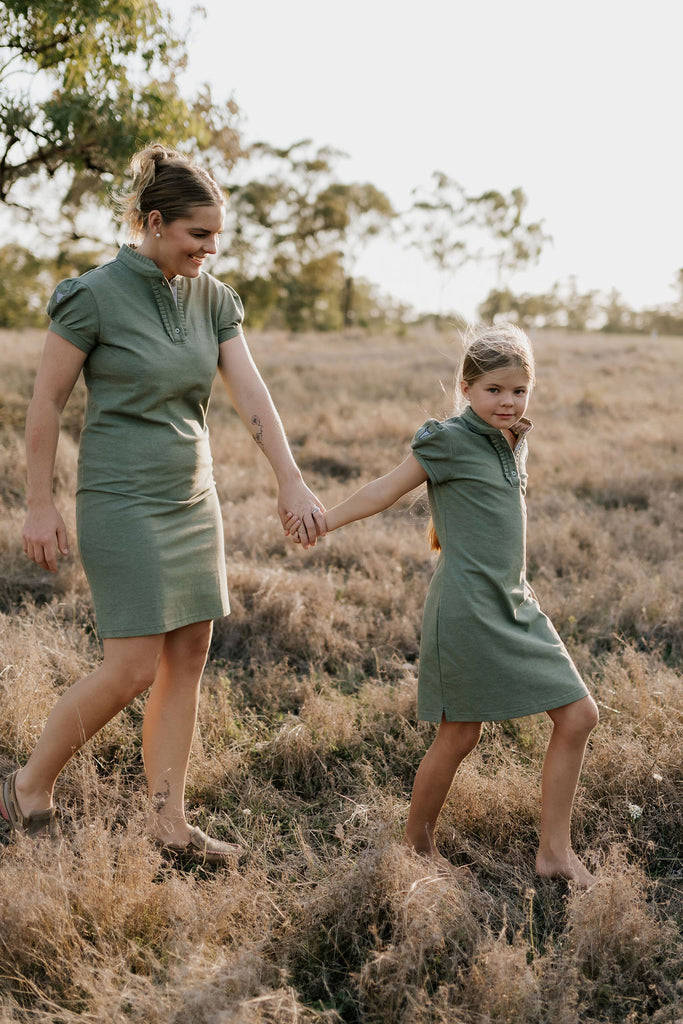 "Katherine" Semi Fitted Women's Khaki Polo Dress-Little Windmill Clothing Co