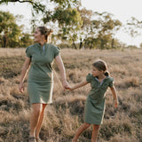 "Kathy" Girls Khaki Polo Dress-Little Windmill Clothing Co