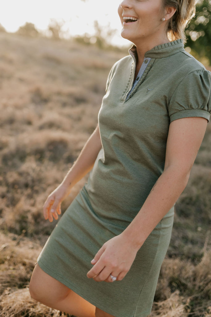 "Katherine" Semi Fitted Women's Khaki Polo Dress-Little Windmill Clothing Co