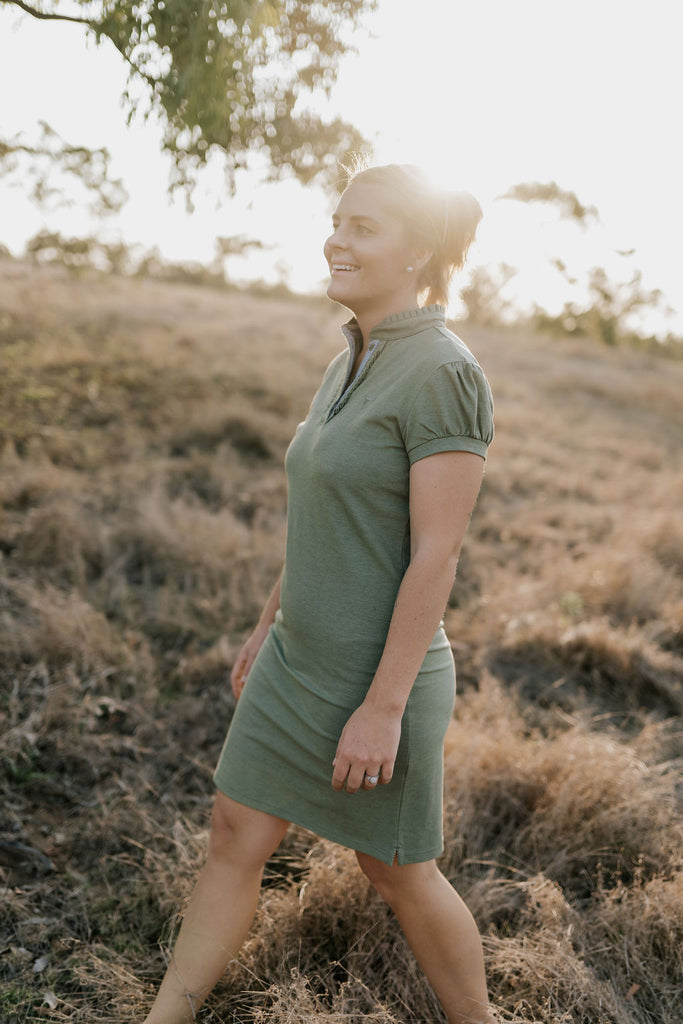"Katherine" Semi Fitted Women's Khaki Polo Dress-Little Windmill Clothing Co