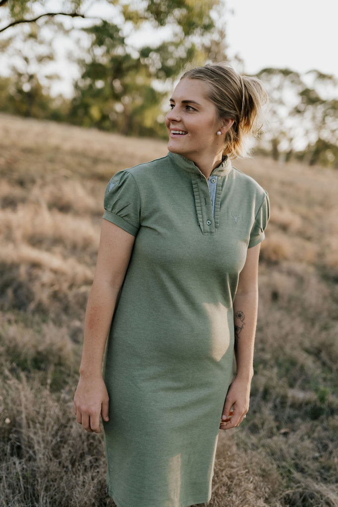 "Katherine" Semi Fitted Women's Khaki Polo Dress-Little Windmill Clothing Co