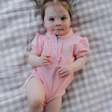 "Kiki Baby" Baby Pink Polo Romper-Little Windmill Clothing Co