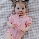 "Kiki Baby" Baby Pink Polo Romper-Little Windmill Clothing Co